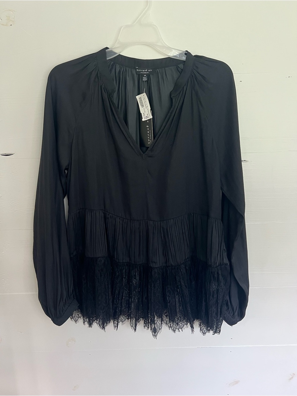 Current Air Black V-Neck Lace-Hem Peasant Top